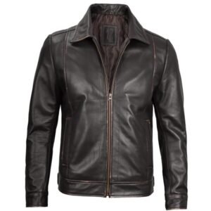 Vintage Leather Rub Off Brown Casual Jacket