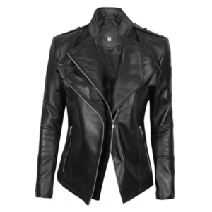 Monica Black Slim Fit Leather Jacket For Women