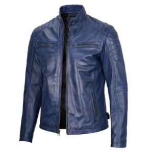 Premium Cafe Racer Blue Leather Jacket For Men 1