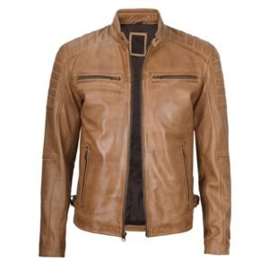 Premium Cafe Racer Camel Brown Leather Jacket For Men 2