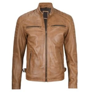 Premium Cafe Racer Camel Brown Leather Jacket For Men 3