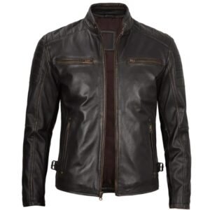 Premium Dark Brown Cafe Racer Leather Jacket For Men 2