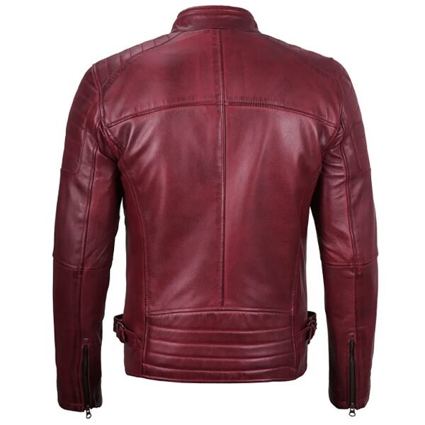 Premium Maroon Cafe Racer Leather Jacket For Men 1
