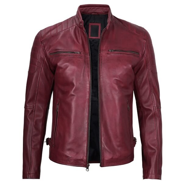 Premium Maroon Cafe Racer Leather Jacket For Men 2