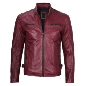 Premium Maroon Cafe Racer Leather Jacket For Men 3