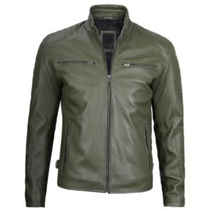 Military Green Leather Biker Jacket