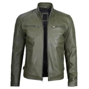 Premium Military Green Cafe Racer Leather Jacket For Men 3