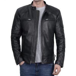 Premium Stylish Men's Black Cafe Racer Leather Jacket With Multi-Pockets 1