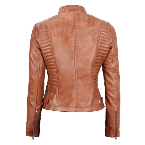 Rachel Womens Tan Slim Fit Cafe Racer Leather Jacket - Limited Stock 1