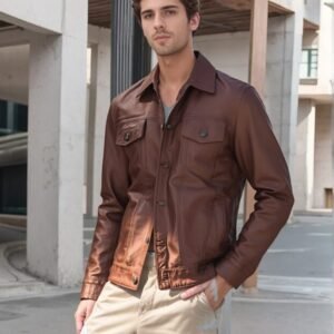 Harrington Brown Leather Trucker Jacket