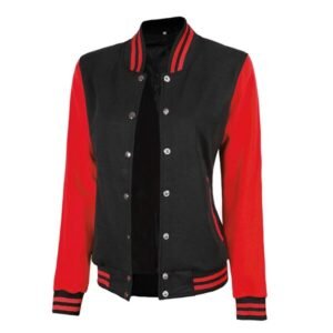 Womens Black And Red Varsity Jacket - Baseball Style 1