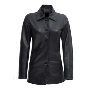 Womens Black Leather 3 4 Length Car Coat