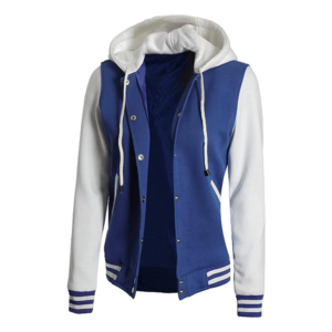 Womens Letterman Blue And White Varsity Jacket With Hood