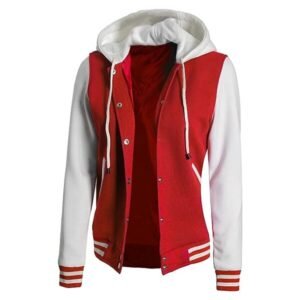 Womens Letterman Red And White Varsity Jacket With Hood 2