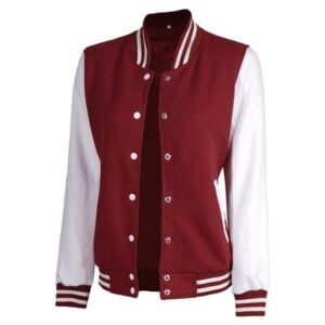 Womens Maroon And White Varsity Jacket - Baseball Style 2