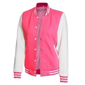 Womens Pink And White Varsity Jacket - Baseball Bomber Style 3